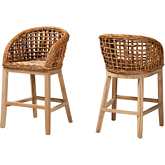 Mario Counter Stool in Natural Finish Teak Wood & Rattan (Set of 2)