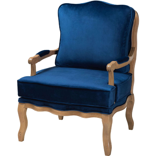 Jules Accent Chair in Navy Blue Fabric & Oak Brown Finish Wood