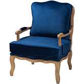 Jules Accent Chair in Navy Blue Fabric & Oak Brown Finish Wood
