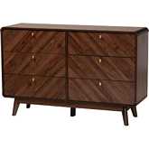 Markell 6 Drawer Dresser in Walnut Brown Finish Wood