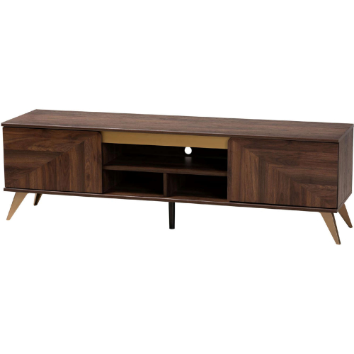 Graceland 61" 2 Door TV Stand in Walnut Brown Finish Wood & Gold