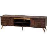 Graceland 61" 2 Door TV Stand in Walnut Brown Finish Wood & Gold