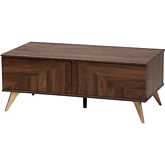 Graceland 2 Drawer Coffee Table in Walnut Brown Finish Wood & Gold