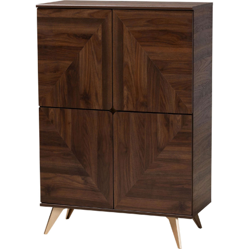 Graceland Shoe Cabinet in Walnut Brown Finish Wood & Gold