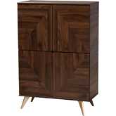 Graceland Shoe Cabinet in Walnut Brown Finish Wood & Gold