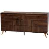 Graceland 6 Drawer Dresser in Walnut Brown Finish Wood & Gold