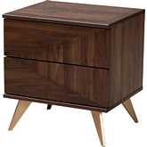 Graceland 2 Drawer Nightstand in Walnut Brown Finish Wood & Gold