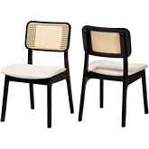 Dannon Dining Chair in Cream Fabric, Black Wood & PE Rattan (Set of 2)