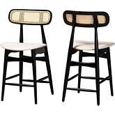 Tarana Counter Stool in Cream Fabric, Black Wood & PE Rattan (Set of 2)