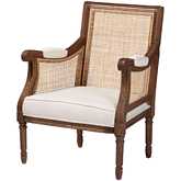 Desmond Accent Chair in Beige Fabric & Walnut Brown Finish Wood