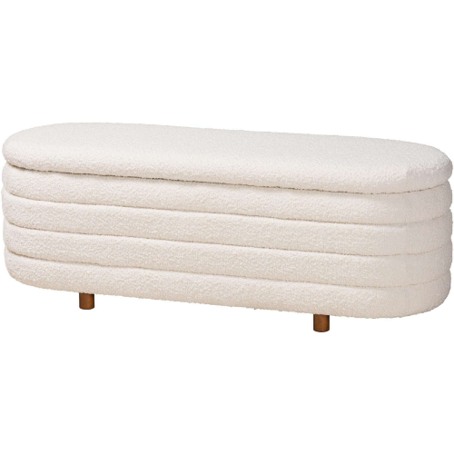 Betiana Storage Bench in Channel Tufted Cream Boucle Fabric & Walnut Brown Finish Wood