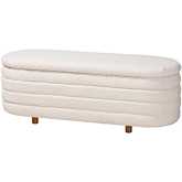 Betiana Storage Bench in Channel Tufted Cream Boucle Fabric & Walnut Brown Finish Wood