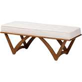 Chenoa Bench in Tufted Cream Boucle Fabric & Walnut Brown Finish Wood