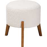 Elkie Ottoman in Cream Boucle Fabric & Walnut Brown Finish Wood