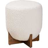 Fisk Ottoman in Cream Boucle Fabric & Walnut Brown Finish Wood
