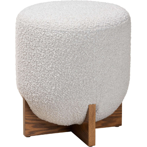 Fisk Ottoman in Light Grey Boucle Fabric & Walnut Brown Finish Wood
