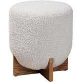 Fisk Ottoman in Light Grey Boucle Fabric & Walnut Brown Finish Wood