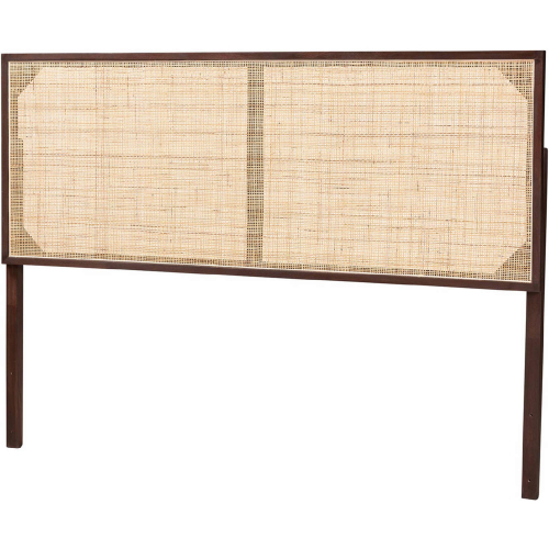Aurelia Queen Headboard in Dark Brown Finish Wood & Natural Rattan