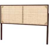 Aurelia Queen Headboard in Dark Brown Finish Wood & Natural Rattan