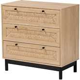 Cherelle 3 Drawer Storage Cabinet in Light Wood, Rattan & Black