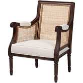 Desmond Accent Chair in Beige Fabric & Dark Brown Finish Wood