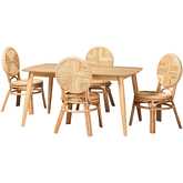 Carita 5 Piece Dining Set in Natural Brown Rattan & Wood