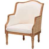Elizette Accent Chair in Beige Fabric & Honey Oak Finish Wood