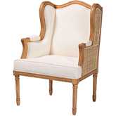 Rachana Accent Chair in Beige Fabric & Honey Oak Finish Wood