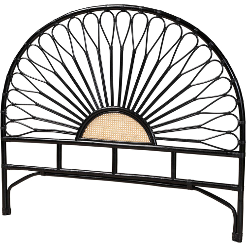 Perenna King Standalone Headboard in Black & Natural Brown Rattan