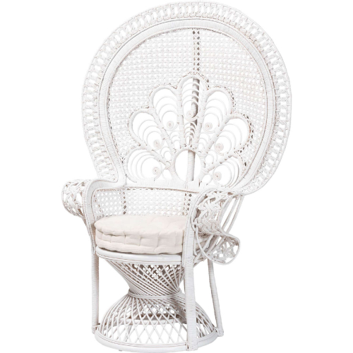 Ediva Peacock Back Accent Chair in White Natural Rattan