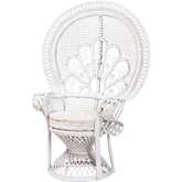 Ediva Peacock Back Accent Chair in White Natural Rattan