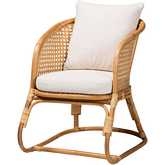 Niko Accent Arm Chair in Light Honey Finish Rattan & White Fabric