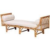 Macias Twin Daybed in Natural Brown Rattan & White Fabric