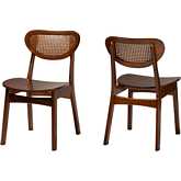 Hesper Dining Chair in Walnut Brown Finish Wood & Rattan (Set of 2)