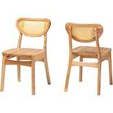 Nenet Dining Chair in Oak Brown Finish Wood & Rattan (Set of 2)