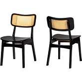 Tafari Dining Chair in Dark Brown Finish Wood & Rattan (Set of 2)