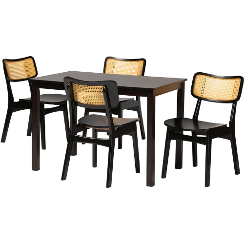 Estera 5 Piece Dining Set in Dark Brown Finish Wood & Rattan