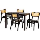 Estera 5 Piece Dining Set in Dark Brown Finish Wood & Rattan