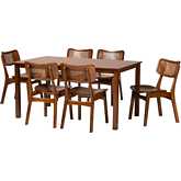 Estera 7 Piece Dining Set in Walnut Brown Finish Wood & Rattan