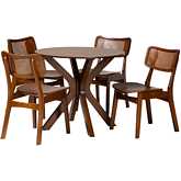 Linnet 5 Piece Dining Set in Walnut Brown Finish Wood & Rattan