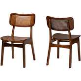 Tafari Dining Chair in Walnut Brown Finish Wood & Rattan (Set of 2)