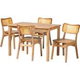 Dulcet 5 Piece Dining Set in Oak Brown Finish Wood & Rattan
