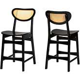 Hesper Counter Stool in Dark Brown Finish Wood & Rattan (Set of 2)