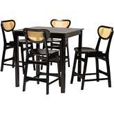 Hesper 5 Piece Pub Dining Set in Dark Brown Finish Wood & Rattan