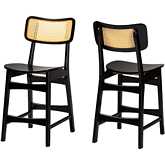 Tafari Counter Stool in Dark Brown Finish Wood & Rattan (Set of 2)