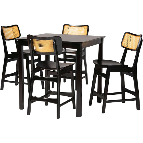 Tafari 5 Piece Pub Dining Set in Dark Brown Finish Wood & Rattan