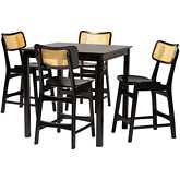 Tafari 5 Piece Pub Dining Set in Dark Brown Finish Wood & Rattan