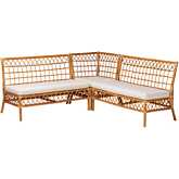 Capella 3 Piece Dining Nook Banquette Set in Honey Rattan & White Fabric