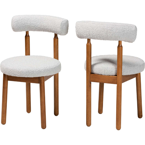 Edric Dining Chair in Light Grey Boucle Fabric & Walnut Finish Wood (Set of 2)