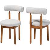 Edric Dining Chair in Light Grey Boucle Fabric & Walnut Finish Wood (Set of 2)